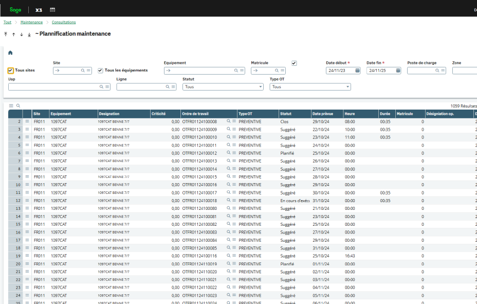 GMAO Sage X3 by Discovery Intech : planification de la maintenance